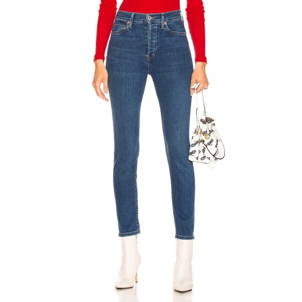 RE/DONE High Rise Ankle Crop Stretch Jeans 25 Blue Medium 53 Wash NWT